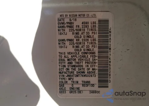 2019 Nissan Rogue Sv from USA, damaged, VIN JN8AT2MT7KW502973